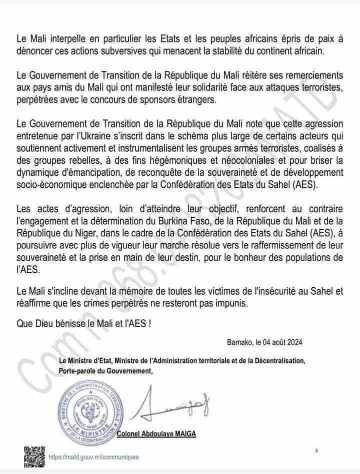 Mali: les autorités de la transition décident la rupture diplomatique avec l’Ukraine.