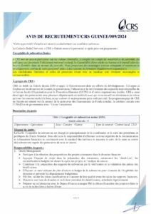 Opportunité d'emploi : CRS lance un avis de recrutement d’un Comptable de subvention Senior ( Voir le document)