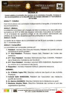 Disqualification du Syli U17 : Le Ministre de la Jeunesse et des Sports nomme les membres de commission indépendante d'enquête (Liste)