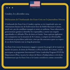 Enlèvement du journaliste Habib Marouane Camara : L’ambassade des États Unis invite le gouvernement guinéen à identifier les responsables. 