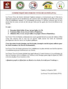 Conakry : TROIS JEUNES TUÉS PAR BALLES LORS DE LA MANIFESTATION DU 6 JANVIER (DÉCLARATION DES FVG) 2 Conakry : TROIS JEUNES TUÉS PAR BALLES LORS DE LA MANIFESTATION DU 6 JANVIER (DÉCLARATION DES FVG)