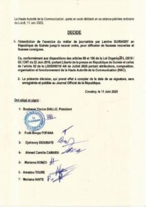 Guinée : Le journaliste Lamine Guirassy interdit d’exercer par la HAC pour diffusion de fausses nouvelles