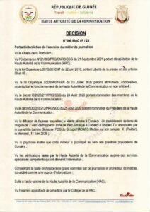 Guinée : Le journaliste Lamine Guirassy interdit d’exercer par la HAC pour diffusion de fausses nouvelles