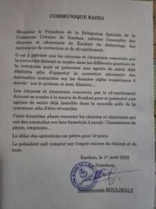 Kankan : Lancement des opérations de correction et de ré-enrôlement des citoyens