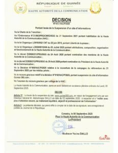 La HAC lève la suspension du site d’information Guinee360.com