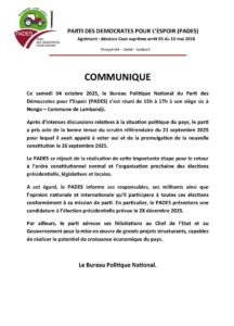Référendum et présidentielle 2025 : le PADES salue la nouvelle constitution et annonce sa participation à toutes les élections