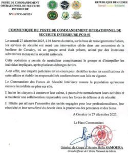 Conakry : un groupe armé aux intentions subversives neutralisé après des tirs à Sonfonia