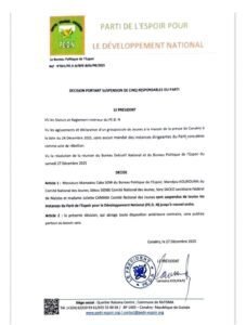 Acte de rébellion au PE.D.N : cinq dirigeants suspendus jusqu’à nouvel ordre