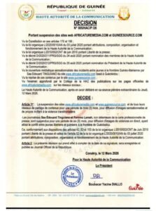 Guinée : la hac frappe fort et suspend deux sites d’information pour trois mois