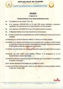 Guinée : la hac ordonne la fermeture de kaback tv et de ses plateformes numériques
