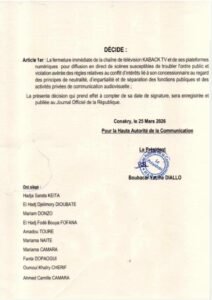 Guinée : la hac ordonne la fermeture de kaback tv et de ses plateformes numériques
