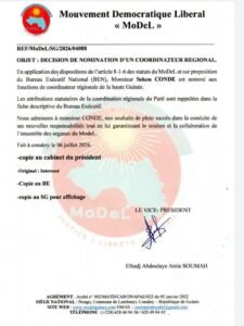 Model : sékou condé nommé coordinateur régional de la haute-guiné
