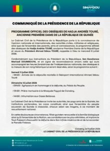 Guinée : la présidence dévoile le programme officiel des obsèques de l'ancienne première dame hadja andrée touré