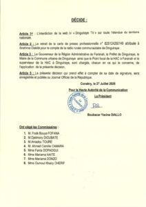Guinée : la hac interdit dinguiraye tv sur tout le territoire national et retire la carte de presse de son fondateur