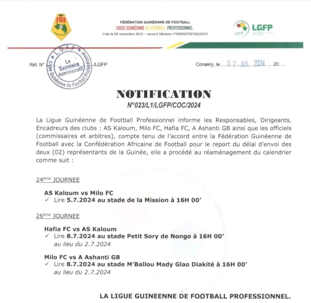 Confrontation AS Kaloum/Milo FC, le match sera rejoué (Décision de la Ligue) 4 Confrontation AS Kaloum/Milo FC, le match sera rejoué (Décision de la Ligue)
