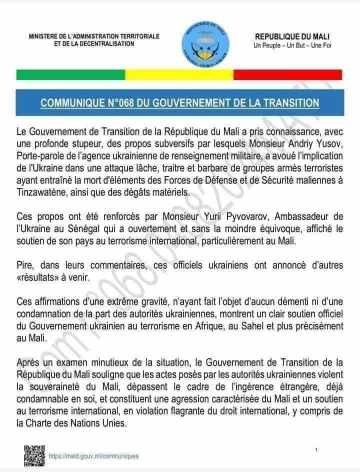 Mali: les autorités de la transition décident la rupture diplomatique avec l’Ukraine. 2 Mali: les autorités de la transition décident la rupture diplomatique avec l’Ukraine.